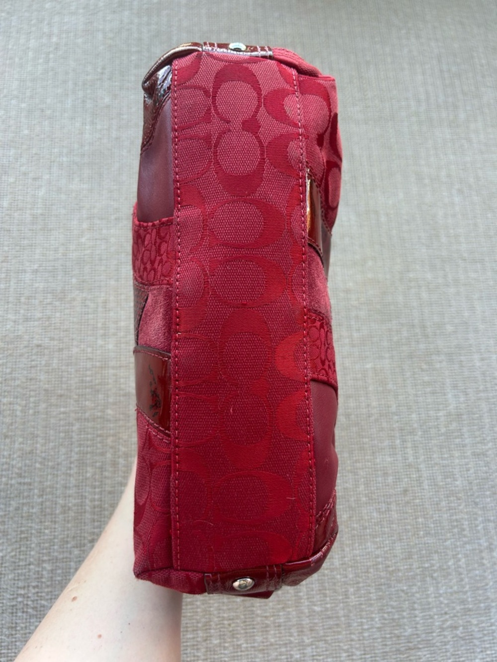 Vintage Zoe Coach Patchwork Red and Brown Shoulder Bag - Picture 5 of 10